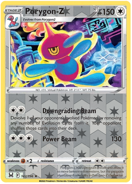 Porygon-Z 142, Lost Origin Base Singles, Reverse Holo, representative matte composite
