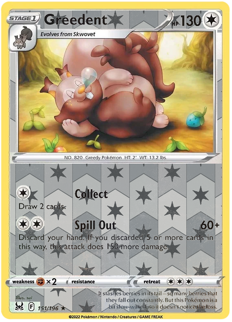 Greedent 151, Lost Origin Base Singles, Reverse Holo, representative matte composite