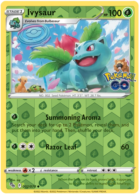 Ivysaur 002, Pokemon Go Singles, Reverse Holo, representative matte composite