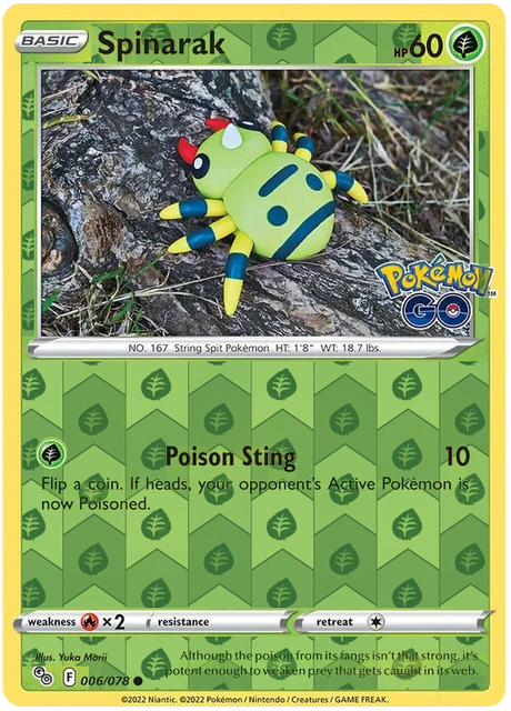 Spinarak 006, Pokemon Go Singles, Reverse Holo, representative matte composite