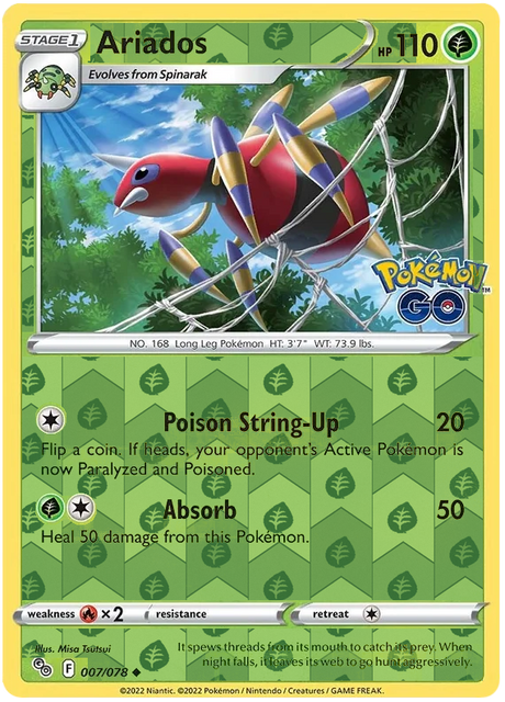 Ariados 007, Pokemon Go Singles, Reverse Holo, representative matte composite