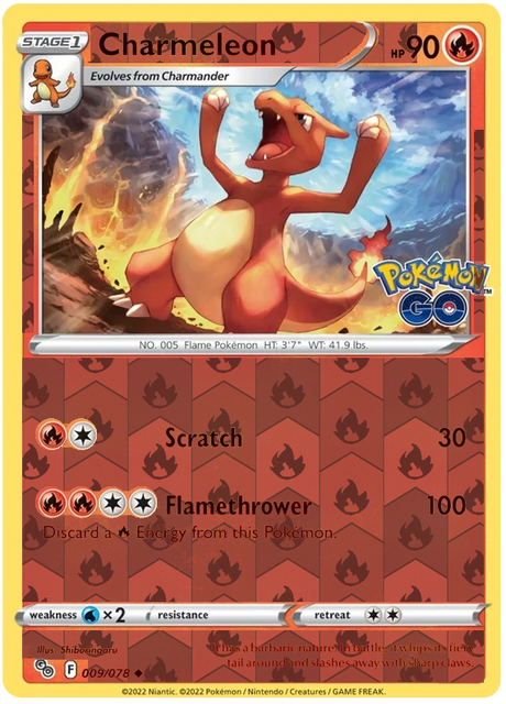 Charmeleon 009, Pokemon Go Singles, Reverse Holo, representative matte composite