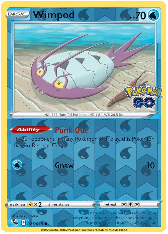 Wimpod 025, Pokemon Go Singles, Reverse Holo, representative matte composite