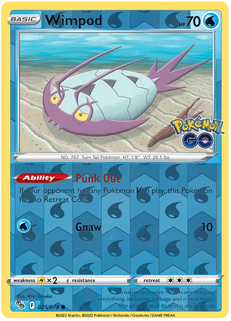 Wimpod 025, Pokemon Go Singles, Reverse Holo, representative matte composite