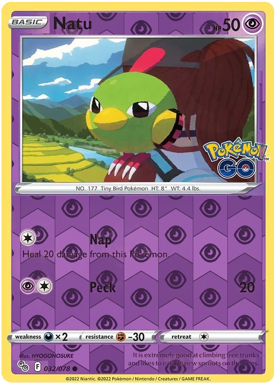 Natu 032, Pokemon Go Singles, Reverse Holo, representative matte composite