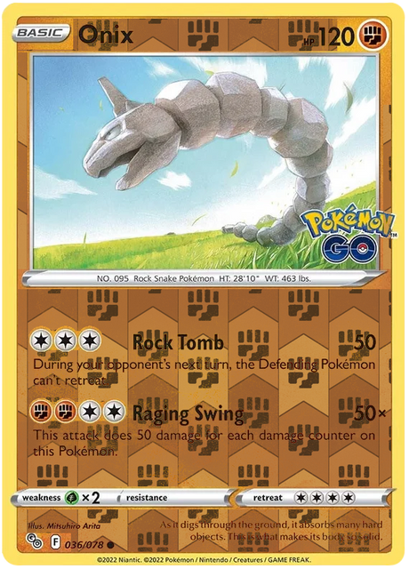 Onix 036, Pokemon Go Singles, Reverse Holo, representative matte composite