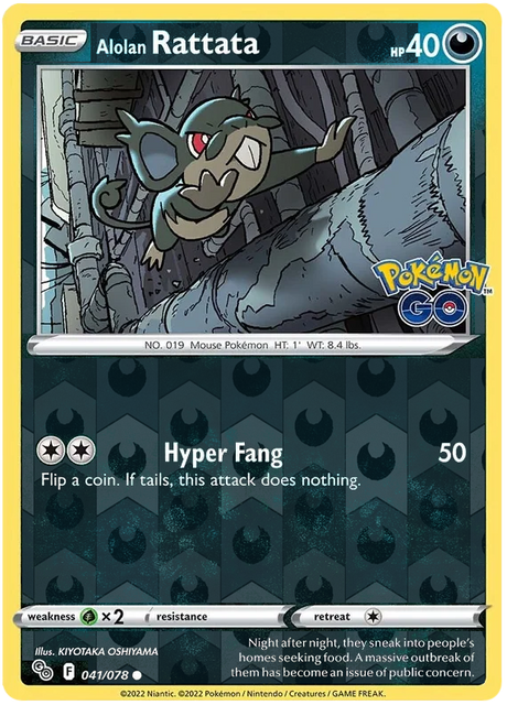 Alolan Rattata 041, Pokemon Go Singles, Reverse Holo, representative matte composite