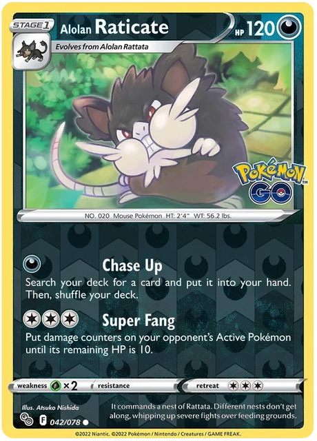 Alolan Raticate 042, Pokemon Go Singles, Reverse Holo, representative matte composite