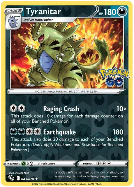 Tyranitar 043, Pokemon Go Singles, Reverse Holo, representative matte composite
