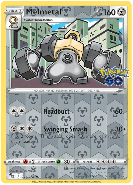Melmetal 046, Pokemon Go Singles, Reverse Holo, representative matte composite