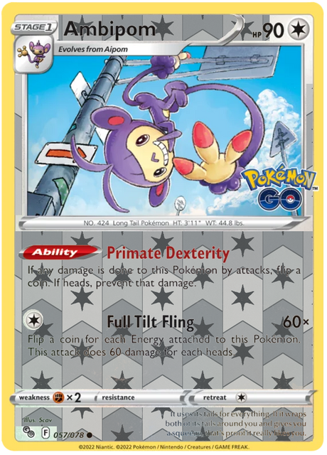 Ambipom 057, Pokemon Go Singles, Reverse Holo, representative matte composite