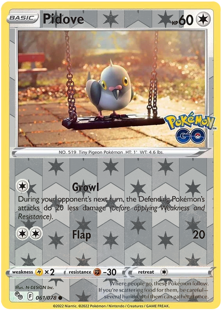Pidove 061, Pokemon Go Singles, Reverse Holo, representative matte composite