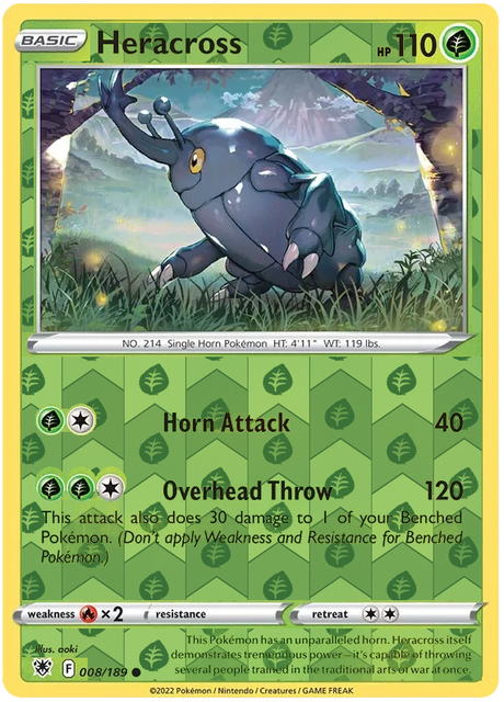 Heracross 008, Astral Radiance Singles, Reverse Holo, representative matte composite