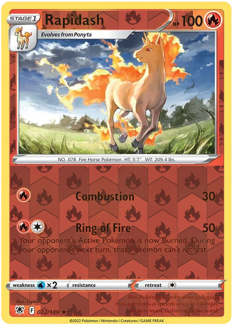 Rapidash 022, Astral Radiance Singles, Reverse Holo, representative matte composite