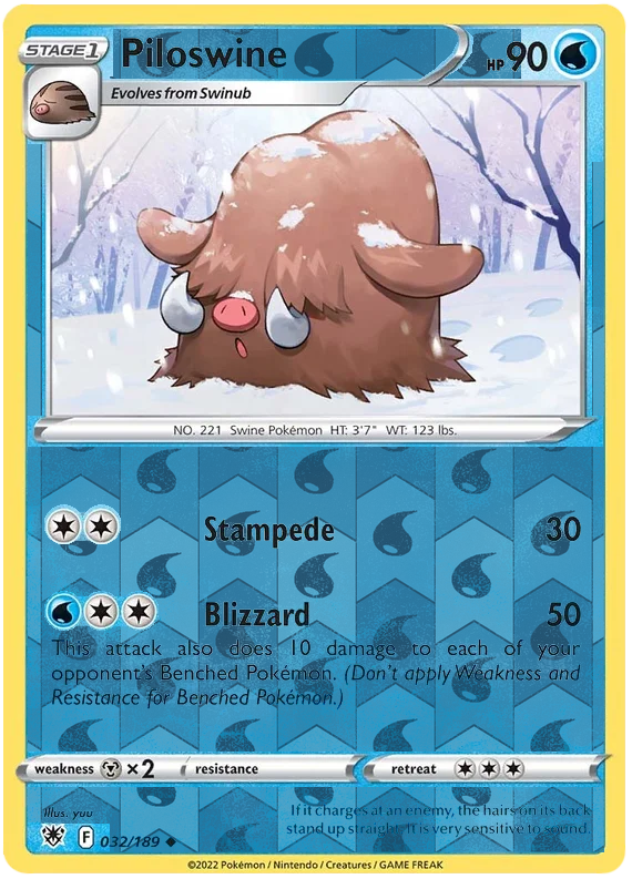 Piloswine 032, Astral Radiance Singles, Reverse Holo, representative matte composite