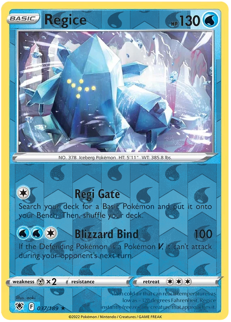 Regice 037, Astral Radiance Singles, Reverse Holo, representative matte composite