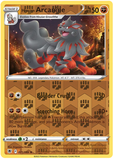 Hisuian Arcanine 071, Astral Radiance Singles, Reverse Holo, representative matte composite