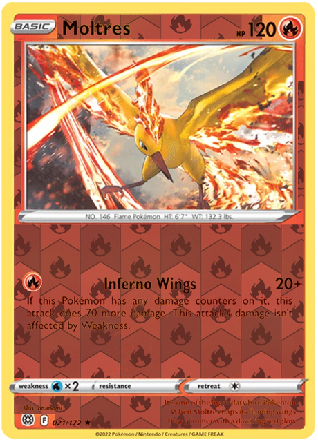 Moltres 021, Brilliant Stars Singles, Reverse Holo, representative matte composite