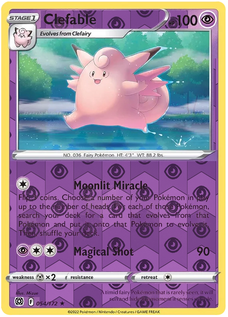 Clefable 054, Brilliant Stars Singles, Reverse Holo, representative matte composite