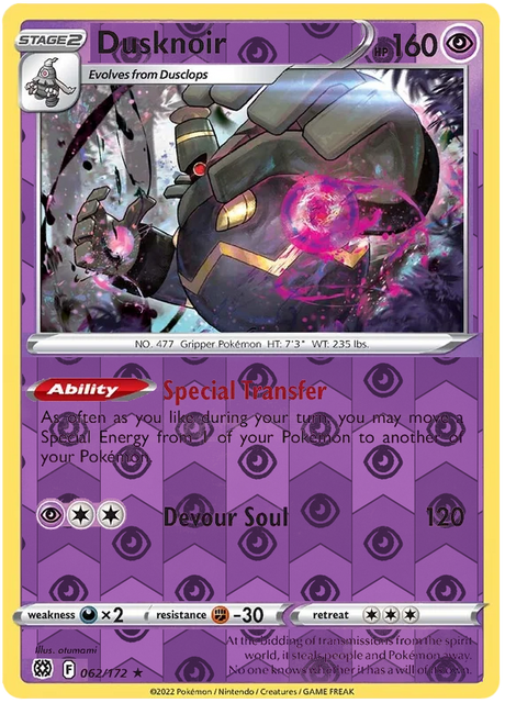 Dusknoir 062, Brilliant Stars Singles, Reverse Holo, representative matte composite