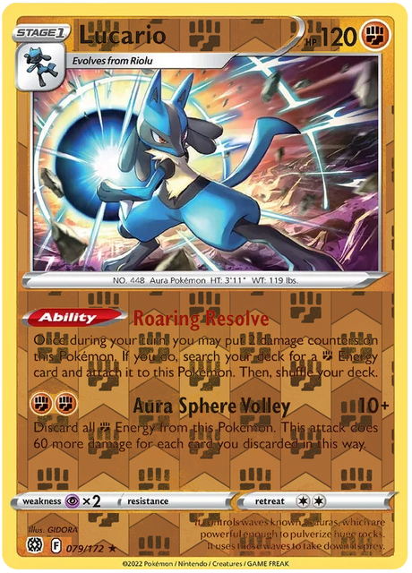 Lucario 079, Brilliant Stars Singles, Reverse Holo, representative matte composite