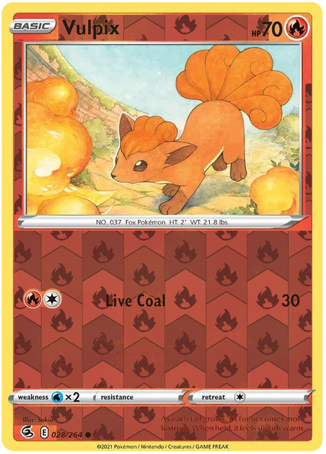 Vulpix 028, Fusion Strike Singles, Reverse Holo, representative matte composite