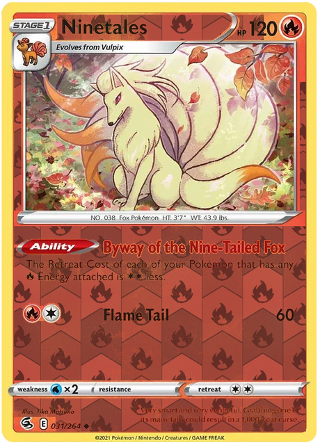 Ninetales 031, Fusion Strike Singles, Reverse Holo, representative matte composite