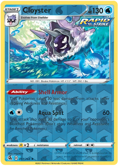 Cloyster 051, Fusion Strike Singles, Reverse Holo, representative matte composite