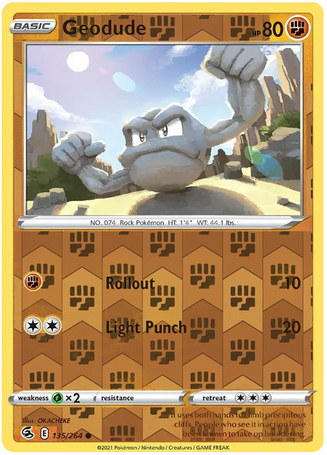 Geodude 135, Fusion Strike Singles, Reverse Holo, representative matte composite