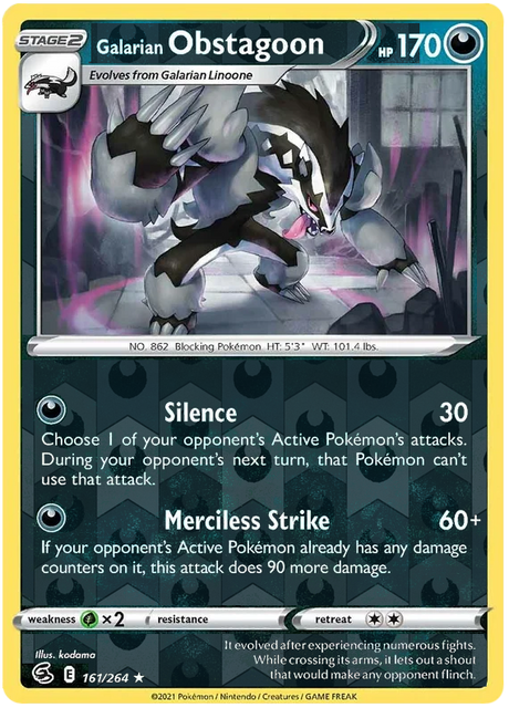 Galarian Obstagoon 161, Fusion Strike Singles, Reverse Holo, representative matte composite