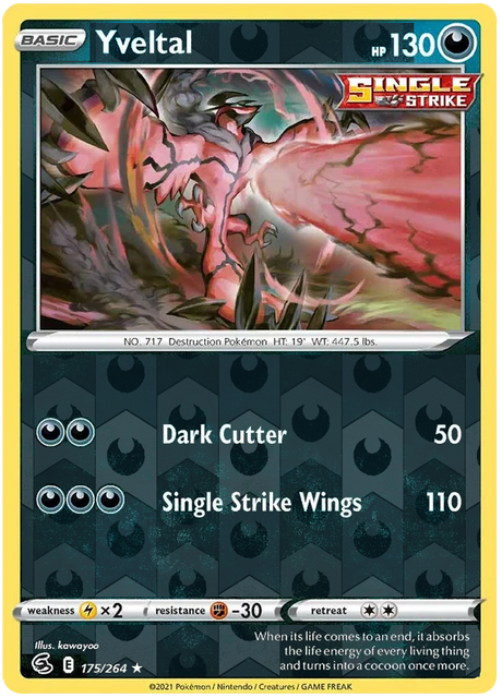 Yveltal 175, Fusion Strike Singles, Reverse Holo, representative matte composite