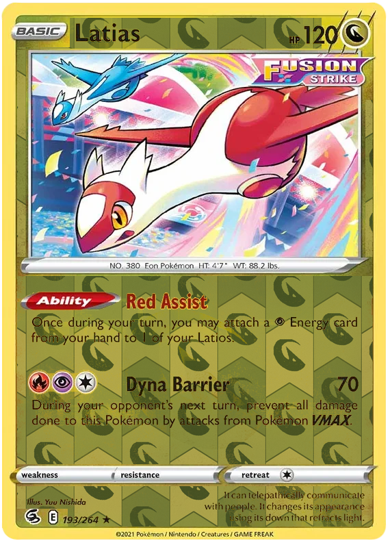 Latias 193, Fusion Strike Singles, Reverse Holo, representative matte composite
