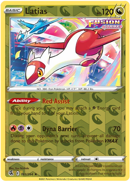 Latias 193, Fusion Strike Singles, Reverse Holo, representative matte composite