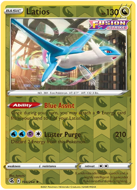 Latios 194, Fusion Strike Singles, Reverse Holo, representative matte composite