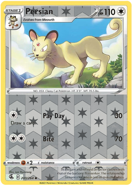 Persian 200, Fusion Strike Singles, Reverse Holo, representative matte composite