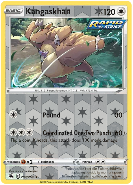 Kangaskhan 204, Fusion Strike Singles, Reverse Holo, representative matte composite