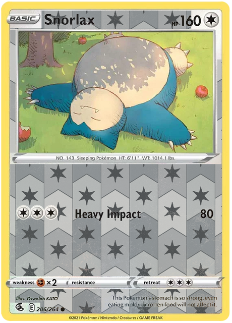 Snorlax 206, Fusion Strike Singles, Reverse Holo, representative matte composite