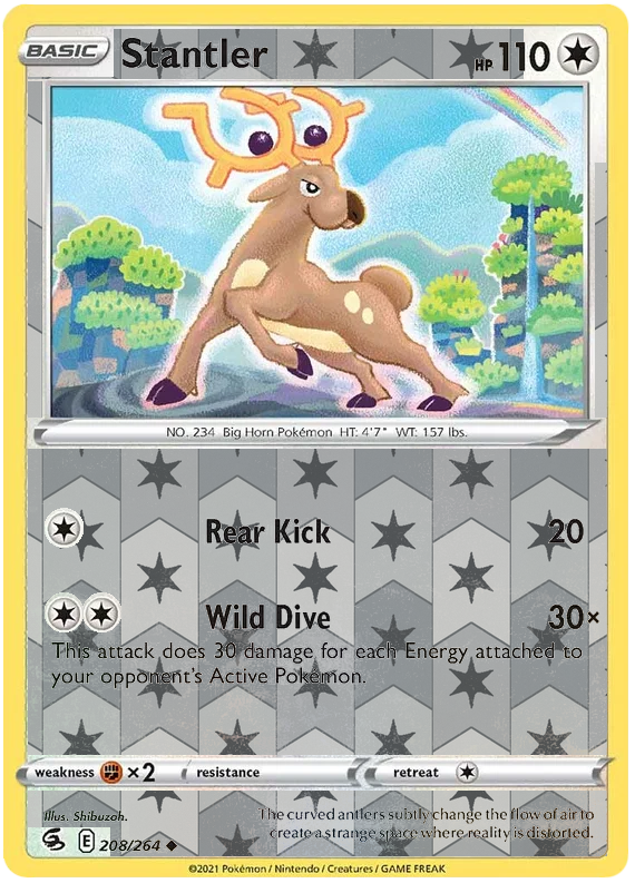 Stantler 208, Fusion Strike Singles, Reverse Holo, representative matte composite
