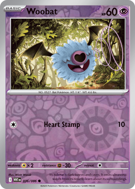 Woobat 036/086 White Flare Reverse Holo
