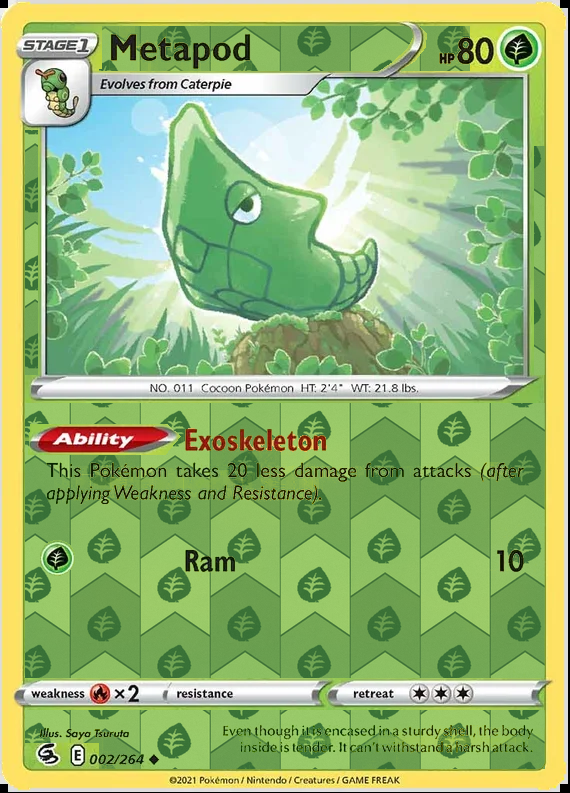 Metapod 002/264, Fusion Strike, Reverse Holo finish, representative matte composite