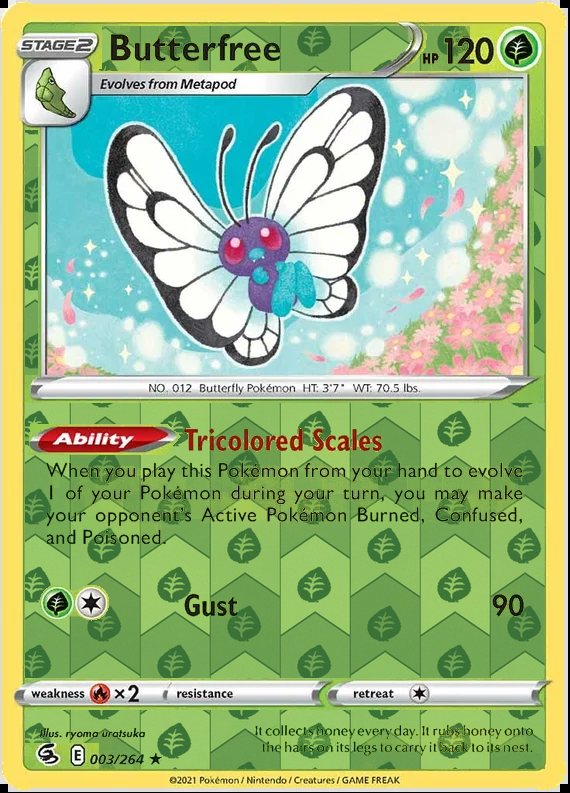 Butterfree 003/264, Fusion Strike, Reverse Holo finish, representative matte composite