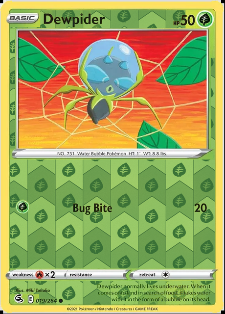 Dewpider 019/264, Fusion Strike, Reverse Holo finish, representative matte composite