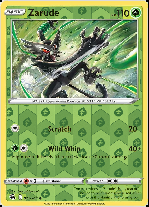 Zarude 027/264, Fusion Strike, Reverse Holo finish, representative matte composite