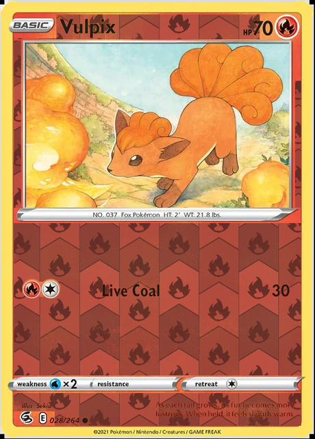 Vulpix 028/264, Fusion Strike, Reverse Holo finish, representative matte composite