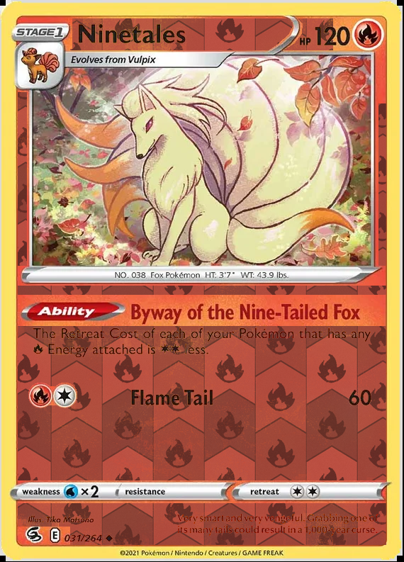 Ninetales 031/264, Fusion Strike, Reverse Holo finish, representative matte composite