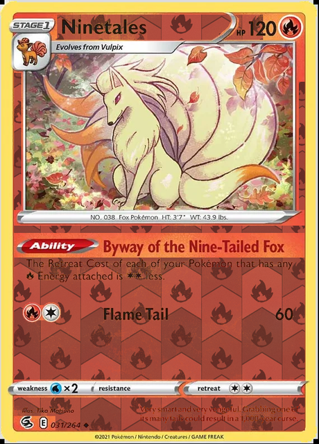 Ninetales 031/264, Fusion Strike, Reverse Holo finish, representative matte composite
