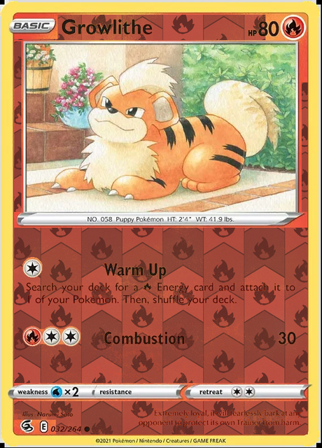 Growlithe 032/264, Fusion Strike, Reverse Holo finish, representative matte composite
