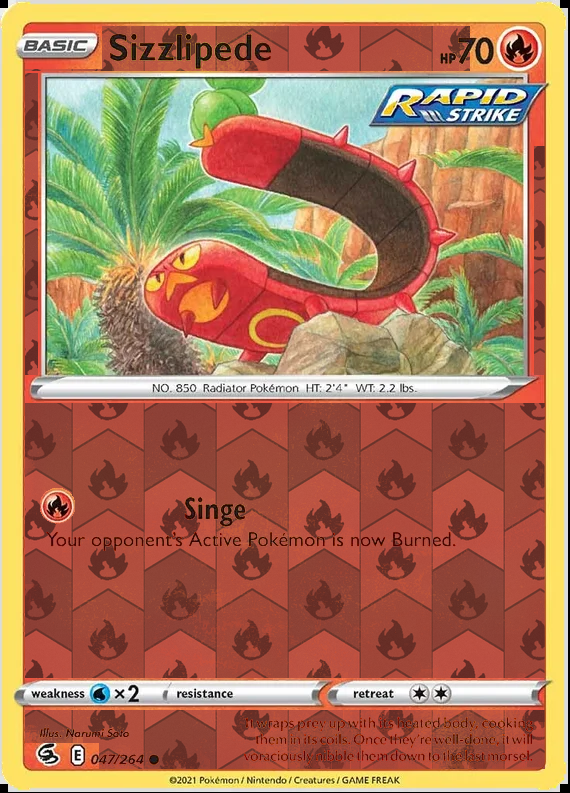 Sizzlipede 047/264, Fusion Strike, Reverse Holo finish, representative matte composite