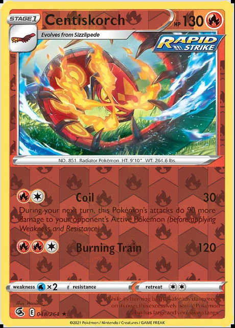 Centiskorch 048/264, Fusion Strike, Reverse Holo finish, representative matte composite