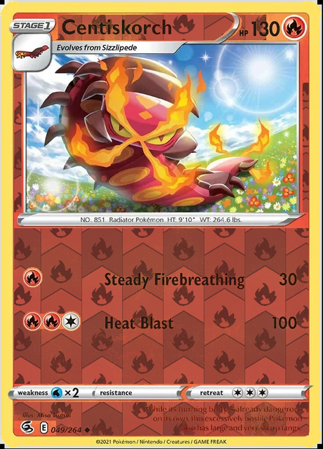 Centiskorch 049/264, Fusion Strike, Reverse Holo finish, representative matte composite